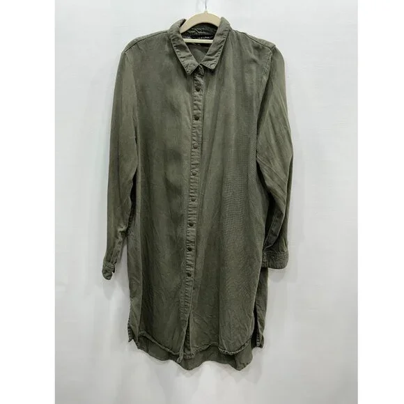 New Look Olive Green Embroidered Floral Midi Button Front Boho Shirt Dress Sz 16 - Picture 2 of 7